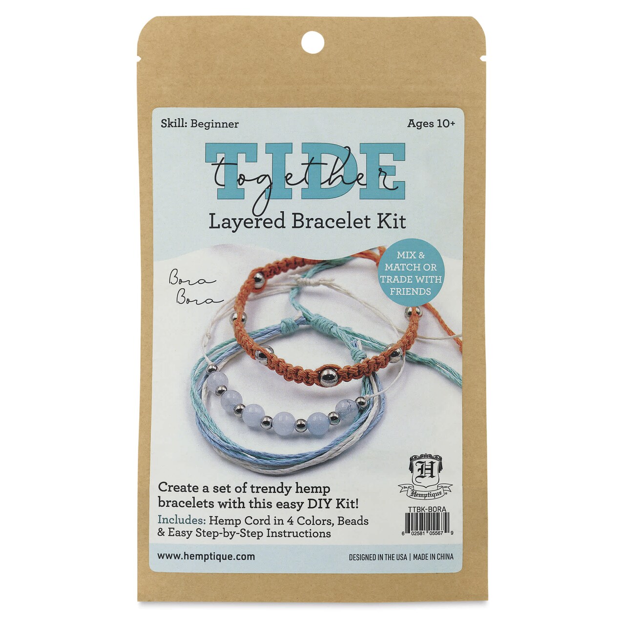 Hemptique Tide Together Layered Hemp Bracelet Kit - Bora Bora